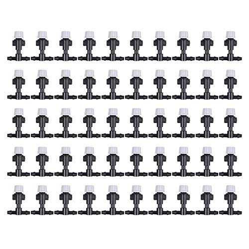 Proster Cabeza para Riego de Goteo 50 Piezas 1/4 Pugadas Boquilla Atomizadora Riego Gotero Ajustable con 50 Conectores en T para Riego Automatico DIY Irrigación Jardín Invernadero