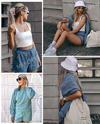 Image of MEROKEETY Women's 2023 Fall Oversized Batwing Sleeve Lounge Sets Casual Top and Shorts 2 Piece Outfits Sweatsuit