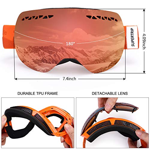 Supertrip Professional Ski Goggles for Men and Women Double Lens Anti-Fog Big Spherical Skiing Unisex Multicolor Snow Goggles