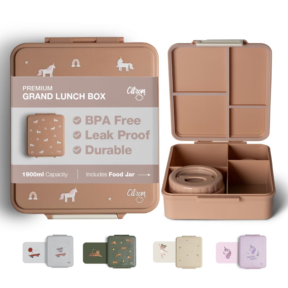 Grand Bento Lunch Box for Kids, Elegant Unicorn Blush Pink Design,Leakproof with 4 Compartments & Food Jar,Terrific for School & Nursery, Crafted to last with Perfect Size