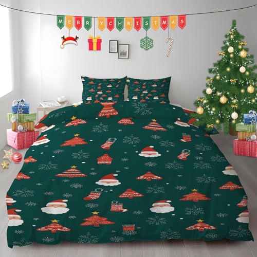 布団カバー ダブル 190X210 cm サンタクロース 掛け布団カバー クリスマスツリー 被套 3点セット枕套43X63 cm 寝具セット 柔らかい 通気性 肌に優しい 洗い替え速乾タイプ オールシーズン 寝心地いい