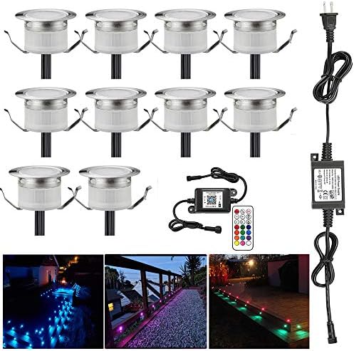 LED Deck Lights Kit, 10pcs Φ1.22 WiFi Wireless Smart Phone Control Low Voltage Recessed RGB Deck Lamp In-ground Lighting Waterproof Outdoor Yard Path Stair Landscape Decor, Fit for Alexa,Google Home