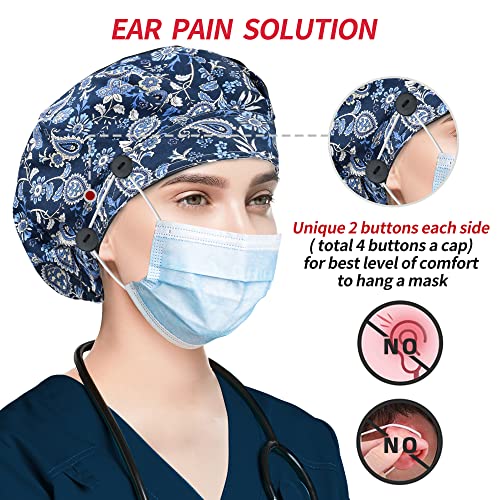 Image of ABAMERICA Bouffant Caps with Button and Sweatband, Adjustable Scrub Caps for Women Men, One Size Multi Color