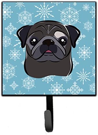 Caroline's Treasures BB1697SH4 Snowflake Black Pug Leash or Key Holder, Wall Hooks, Key Hooks Holder, Coat Rack Wall Mount, Coat Hooks, Hooks for Hanging Keys, Towels, Aprons, Leashes, image 2