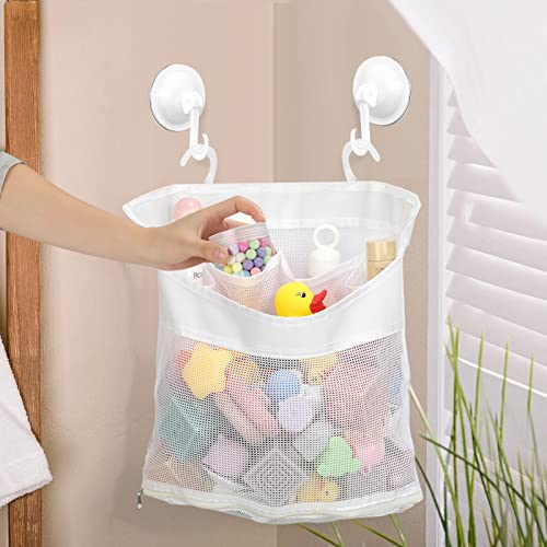 Fypxd Bath Toy Storage,Bath Toy Organizer ,Large Capacity ,Quick Drying , Bottom Zipper Bathtub Toy Storage Bag,Corner Hang-Suspension Bath Toy Holder (White) #TOP6