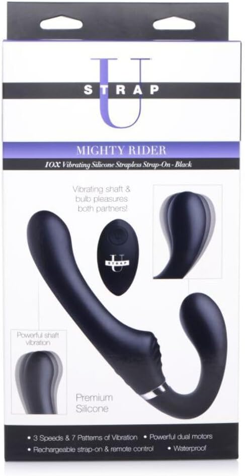 10X Vibrating Silicone Strapless Strap-on - Black