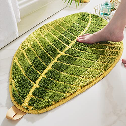 DXGJOKR Green Leaves Bathroom Rug Mat 17.7 x30 Decorative Lemon Bath Mats Soft Water Absorbent Non Slip Shaggy Shower Tub Rug, Indoor Entry Front Welcome Doormat, Machine Washable