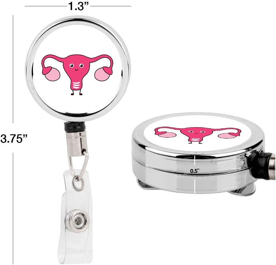 Andaz Press Retractable Badge Reel Holder with Clip, Heavy Duty Metal Name Tag Retractable ID Key Belt Clip Ovaries, Funny Cartoon Animated Organs Anime Nurse Doctor ER Work Gift