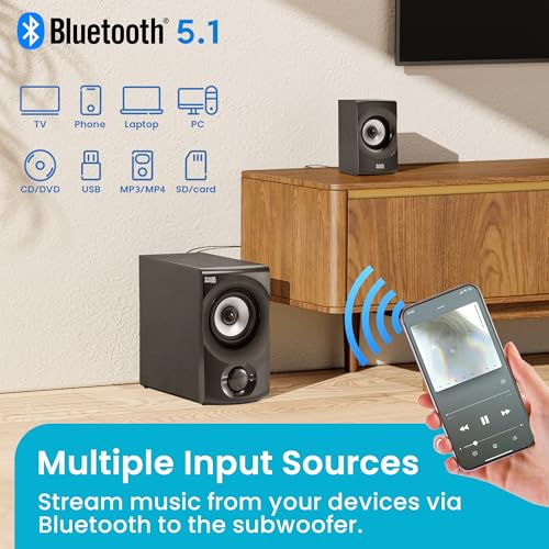 Image of Acoustic Audio by Goldwood Bluetooth 2.1 Speaker System 2.1-Channel Home Theater Speaker System, with Optical /Aux /USB /SD Inputs Black (AA2171)