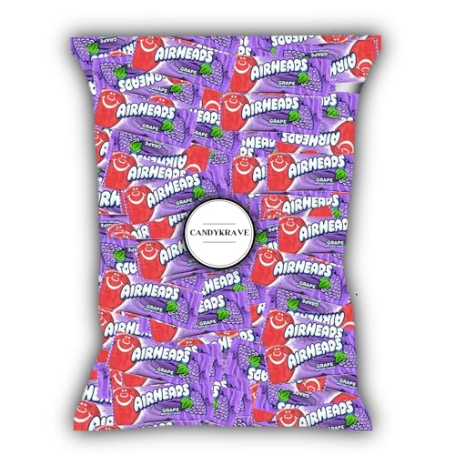 Airheads Candy Mini Bars, Grape Flavor, 40 Pieces Bulk Bag, Individually Wrapped Non-Melting Chewy...