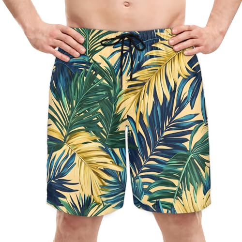 Men's Swim Trunks Size S Leaf Printing with Mesh Lining Soft Breathable Quick Dry Beach Shorts Blue Green