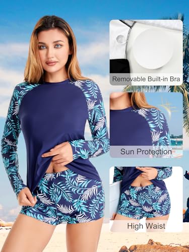 Long Sleeve Rash Guard Swimsuit for Women Two Piece Bathing Suit with Boyshorts Swimming Suits for Women4