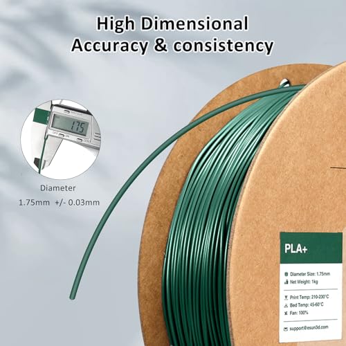 Image of eSUN PLA+ Filament 1.75mm 1KG, 3D Printer Filament Dimensional Accuracy + /- 0.03mm, 1kg Cardboard Spool(2.2lbs) 3D Printing Filament, Fits for Most FDM 3D Printers(Pine Green)