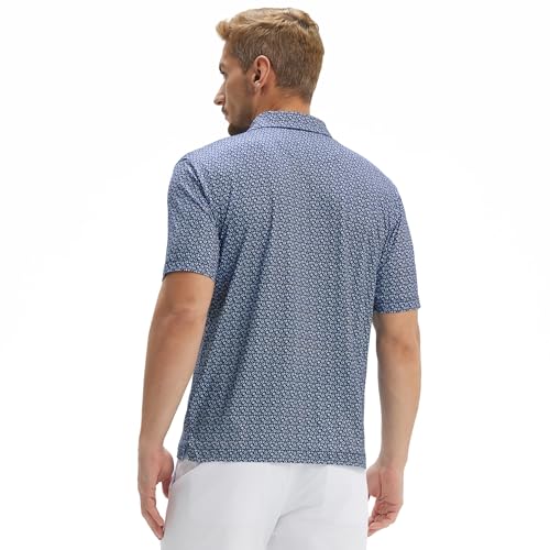 Image of M MAELREG Mens Golf Shirt Short Sleeve Dry Fit Print Moisture Wicking Performance Patterns Collared Polo Shirt