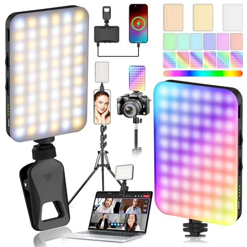 91 LED Portable Charger Selfie Light Video Conference Lighting with Clip & Camera Tripod Adapter Rechargeable 2000mAh CRI 96+, 4 Light Modes for Phone iPhone Webcam Laptop Makeup