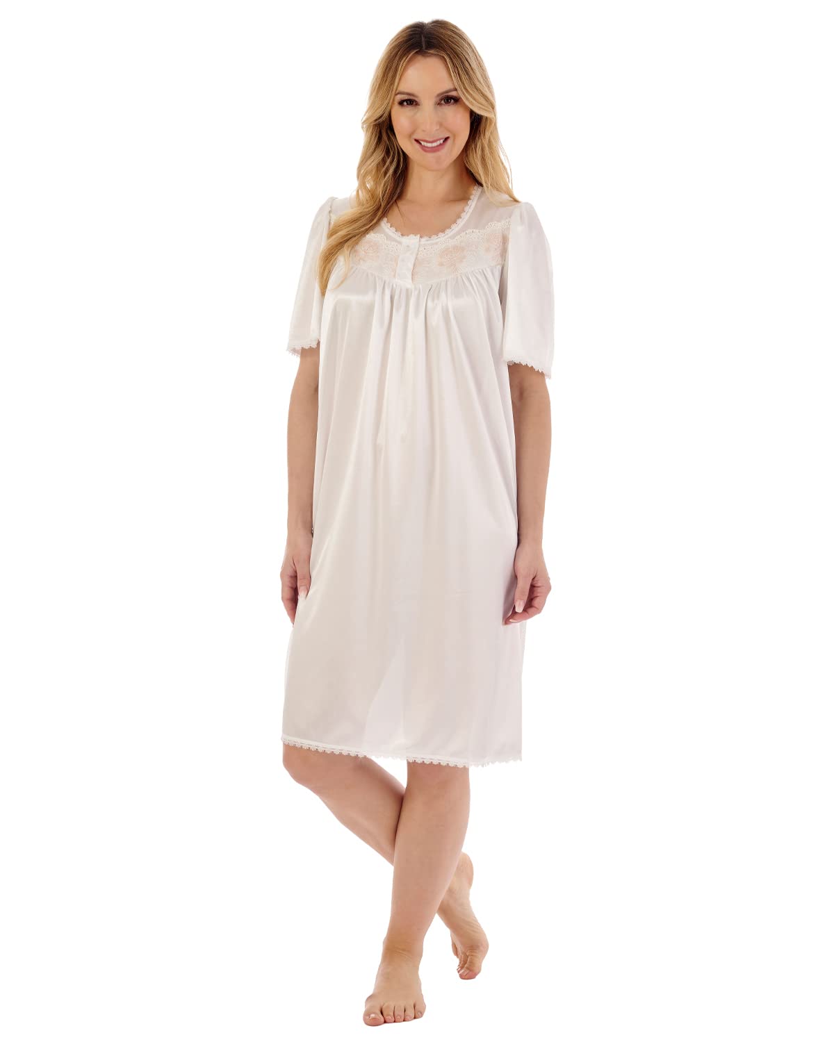 Slenderella Slippy Short Sleeve 40 inch Nightdress (20/22, Ivory)
