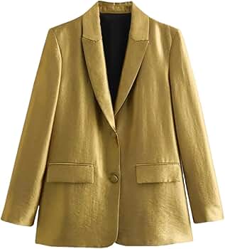 Womens Gold Blazer Jackets Long Sleeve Open Front Buttons