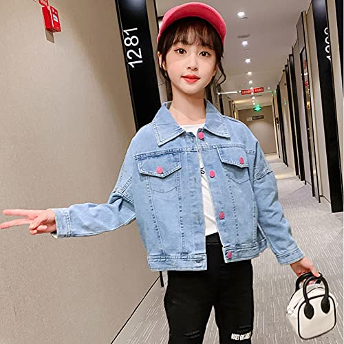 ASHER FASHION Girls Dinim Jacket Classic Sequined Cat Pattern Basic Button Down Jeans Tops Girls’ Outwear Coat (1-13Y)2