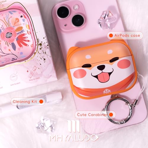 Image of for AirPods Pro 2 Case with Cleaning Kit, Cute Cat Ear Print Design & Cute Buckle for Girls, Phone Holder & Top Safe Lock Buckle Design for AirPods Pro 2nd /1st Gen case, Orange Dog