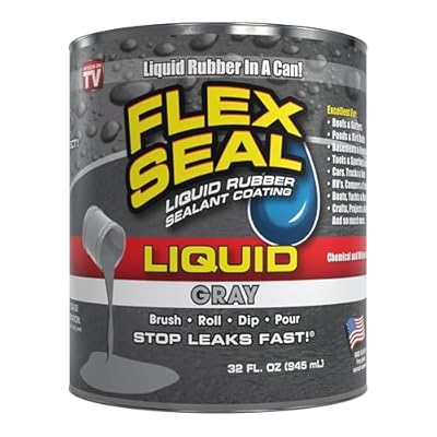 Flex Seal Liquid, 32 oz, Gray, Liquid Rubber Coating Sealant, Waterproof, Flexible, Breathable, and UV Resistant, Roof Repair, Basements, RV, Campers, Trailers, Marine, EPDM, Masonry