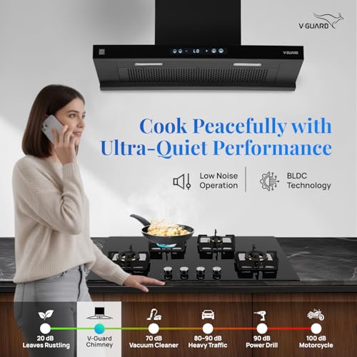 Image of V-Guard BLDC Chimney for Kitchen 90 cm | 1500 m /h Suction | Low Noise Operation | Free Installation Kit | Heat Auto Clean | Gesture Control with Touch Panel | V-Guard BT 90
