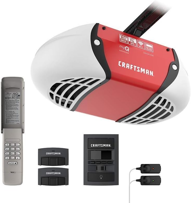 Up To 60% OFF CRAFTSMAN 1.25 HP Smart Garage Door Opener - myQ Smartphone Controlled - Ultra Quiet Belt Drive, Wireless Keypad Included, Model CMXEOCG981, Red