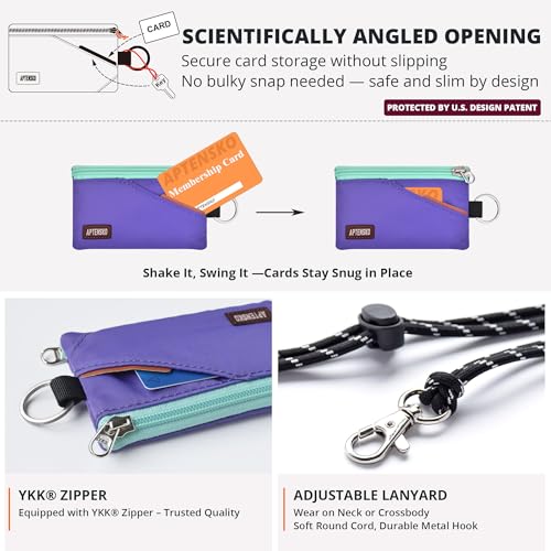 Image of RFID Blocking Travel Wallet with Adjustable Lanyard, Small Nylon Zipper Pouch and Badge Holder for ID, Credit Cards, Cash, Keys, Commuters (Violet)