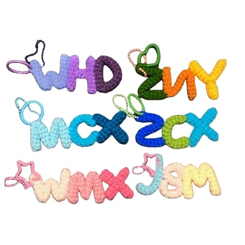 Llaveros de letras personalizadas para mujer, de lana de colores, hechas a mano, lindo llavero de coche para cartera, mochila, bolso, abalorio, multicolor, talla única, Multicolor, talla única