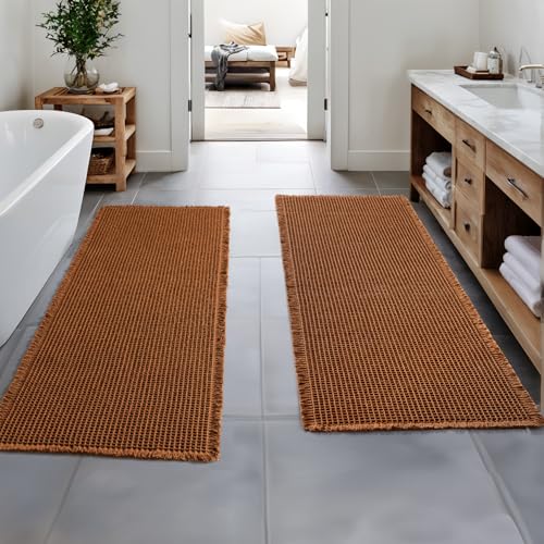 MIULEE Set of 2 Waffle Bathroom Runner Rugs, Fall Boho