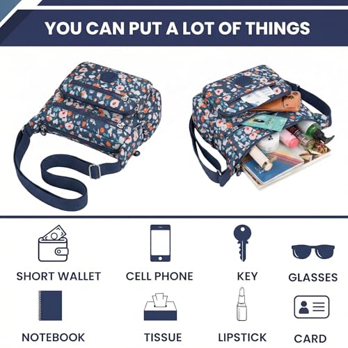 Image of TS WITH TECHSUN Women's Crossbody Sling Bag For Everyday Use, Nylon Shoulder Bag with Zipper Pockets, Adjustable Strap, Water Resistant Handbag for Travel, Shopping
