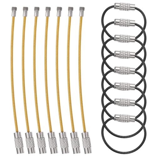 QUARKZMAN 15 Piezas De Portallaves, Anillos De Alambre De Acero Inoxidable De 3.15 Pulgadas, Portallaves Para Colgar Etiquetas De Equipaje, Llaves, Etiquetas De Identificación, Negro/Dorado