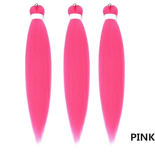 Miniatura 5 de Cabello trenzado ignífugo preestirado de color rosa intenso, 3 paqueteslote, trenzas sin picazón, ajuste de agua caliente, fibra sintética, textura