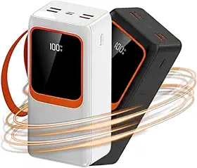 Power Bank Turbo 30000mAh 66W PD Carregamento Ultra Rápido Com Cabos Integrados Premium