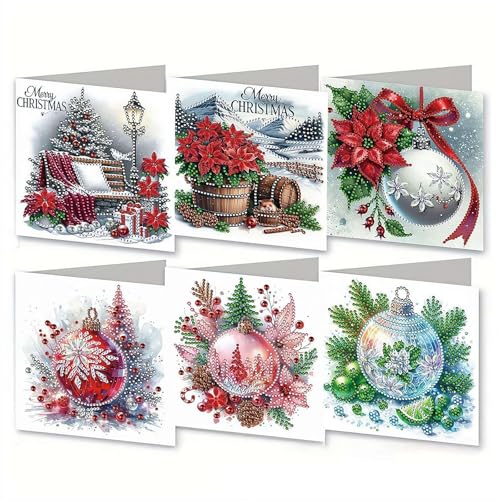 6 Pack DIY Diamond Pain-ting Greeting Card Kit Christmas,5D DIY Diamond Art Painting Christmas Style Greeting Card, DIYs Christ-mas Card Making Kits for Family Friends Handmade Gift (F 1set)