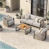 Vexwalx Luxury Patio Furniture Set, 4-Piece Curved Outdoor Furnitrue Set with Weather-Resistant Aluminum Frame...