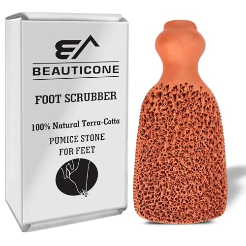 BEAUTICONE Natural Terracotta Pumice Stone for Feet - Durable Callus Remover for Cracked Heels & Dead Skin - Dual Sided Foot Scrubber Pedicure Tool for Foot Care, Foot Exfoliator Lasts for Years