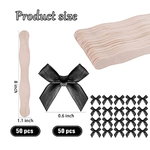 50 Pcs 8 In Wooden Fans Sticks With 50 Pcs Bows Fan Handle Craft Sticks For Wedding,Church Crafting Painting Diy Hand Held Parlor Fans (Black) #TOP1