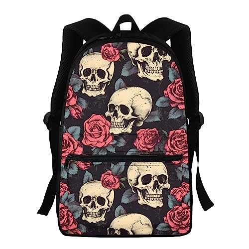 THKVSV Mochila con estampado de calavera y rosa para hombre y mujer, para deportes al aire libre, viajes, senderismo, camping, calavera 7, Calavera 5, Talla única, Mochilas daypack