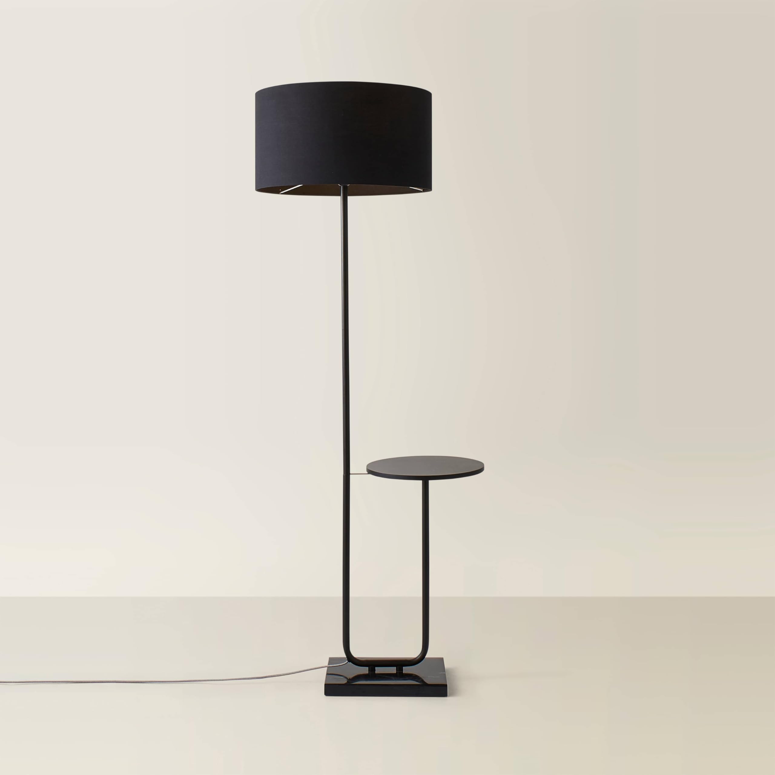 Valuelights Unisex Black Tavel Matte Marble Base Floor Lamp W/ Table & Large Shade