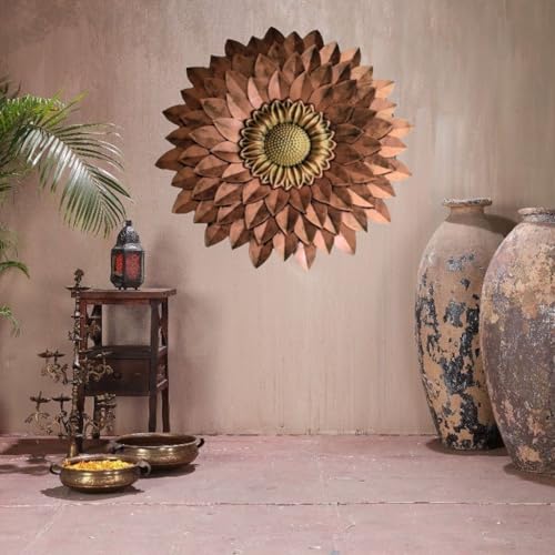 Image of SETHI AESTHETIC Metal Designer Flower Wall Decor - Size 21 X 21 inch (Copper Brown)