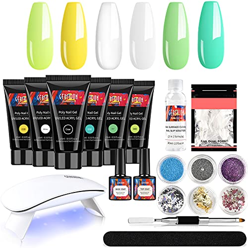 GERSHION Poly Nail Gel Kit with UV Lamp, Clear Nail Extension Gel with Slip Solution, Base Gel Top Coat Rhinestone Glitter Butterflies Sticker Nail Tools, DIY Manicure Starter Kit for BeginnerS32