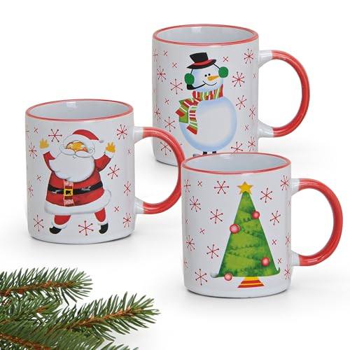Lot de 3 tasses à café en céramique Motif Noël coloré 10 cm/300 ml