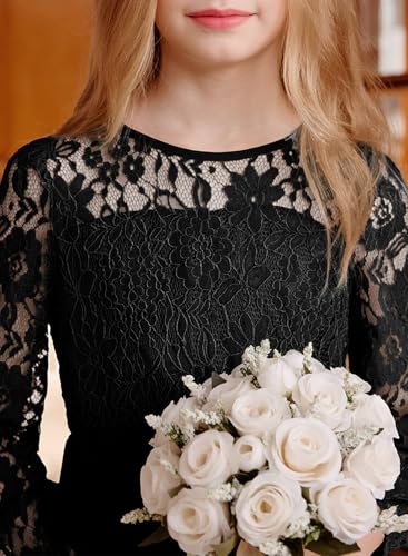 blibean Girls Long Sleeve Fall Dresses 2025 Flower Girl Lace Formal Wedding Party Dress Size 6-15 Years4