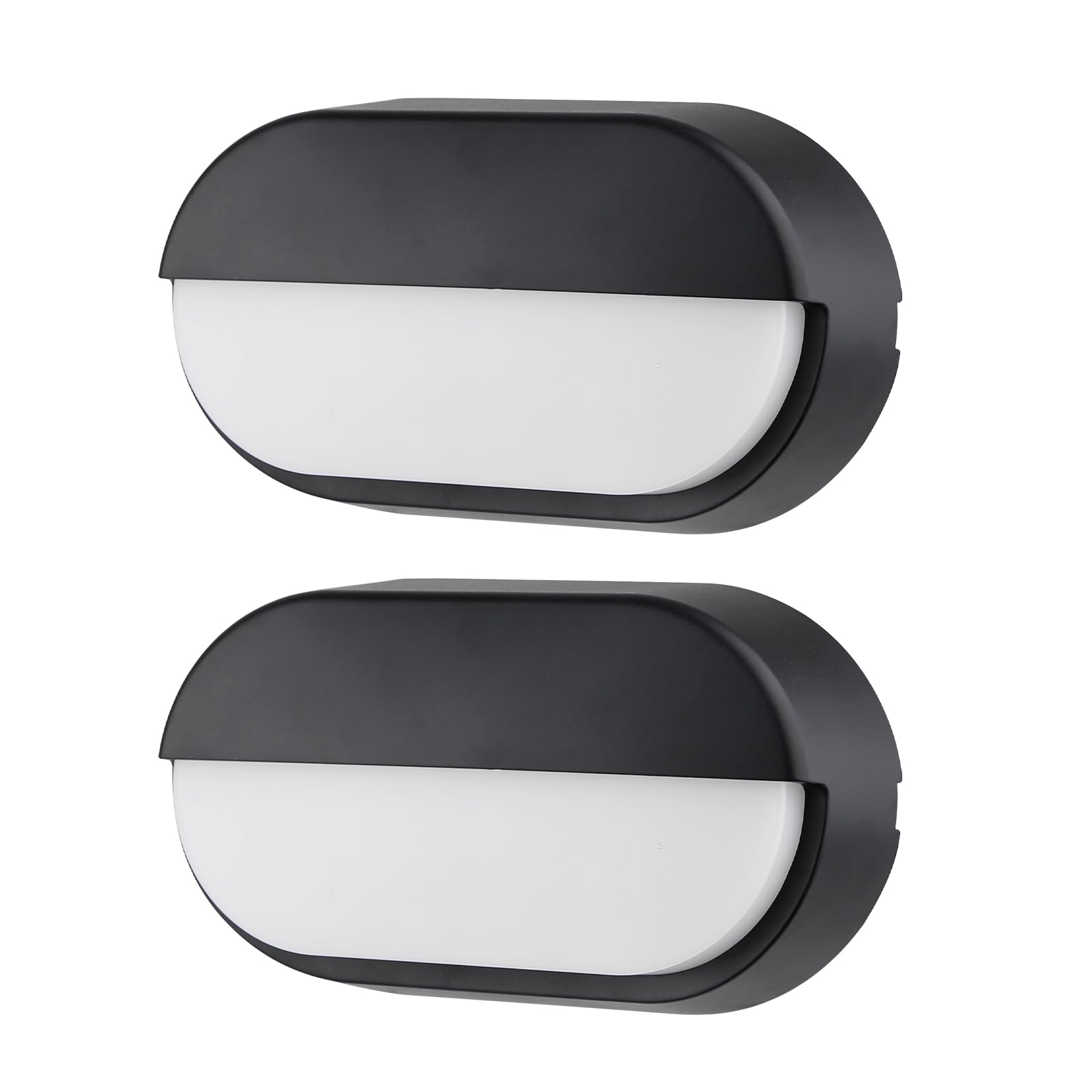 18W LED Wall Light, 3000K/4000K/6500K IP65 Semi-ellipse Bulkhead Light Fitting with Black Trim for Indoor, Outdoor, Bath, Hallway, Corridor, Utility, Garden, Shed, Workshop, Patio etc - Pack of 2