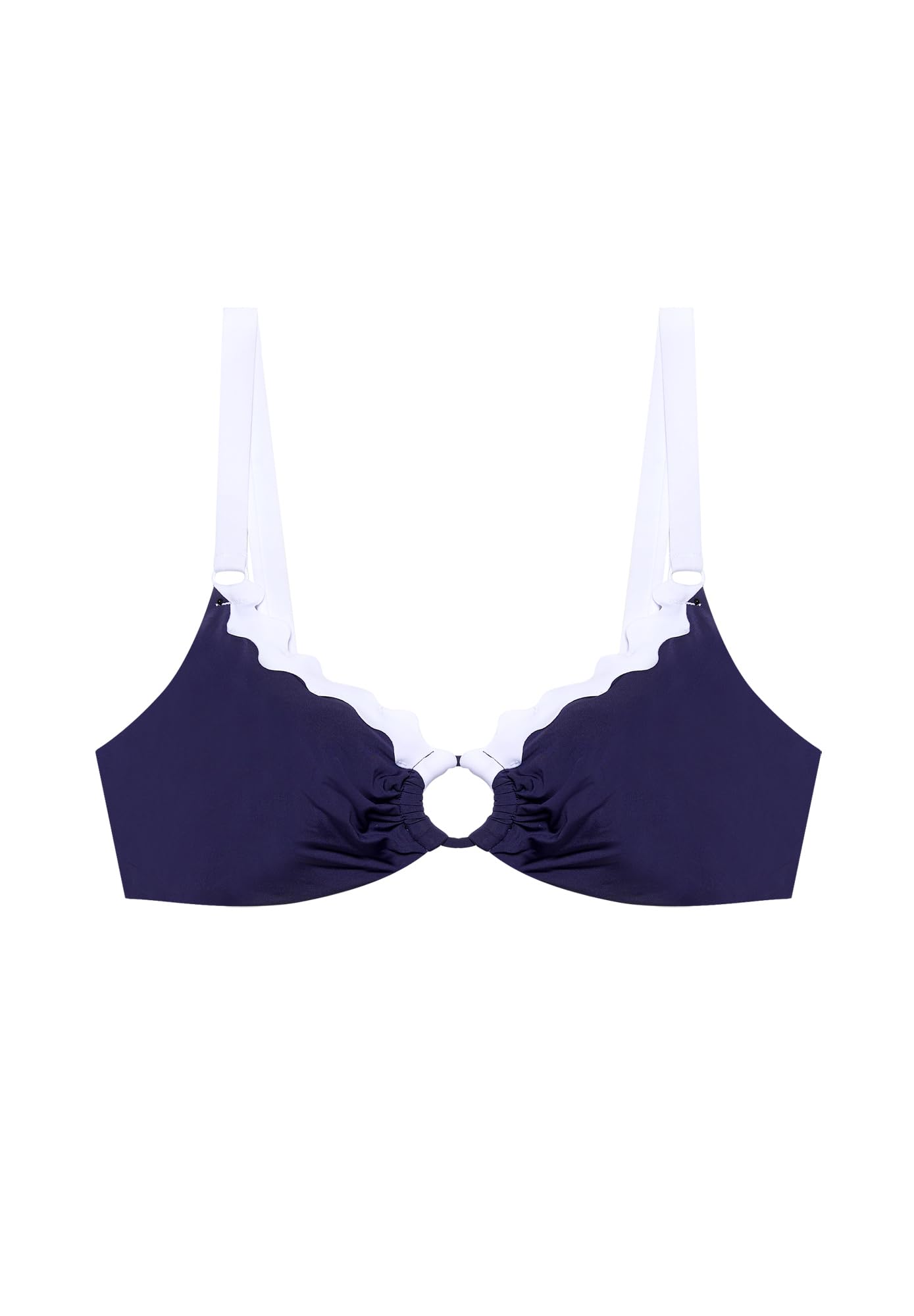YAMAMAY - Bikini Parte Alta, Modello Balconcino con Ferretto, Donna, Marena, Blu Navy con Dettagli in Bianco, monocromo