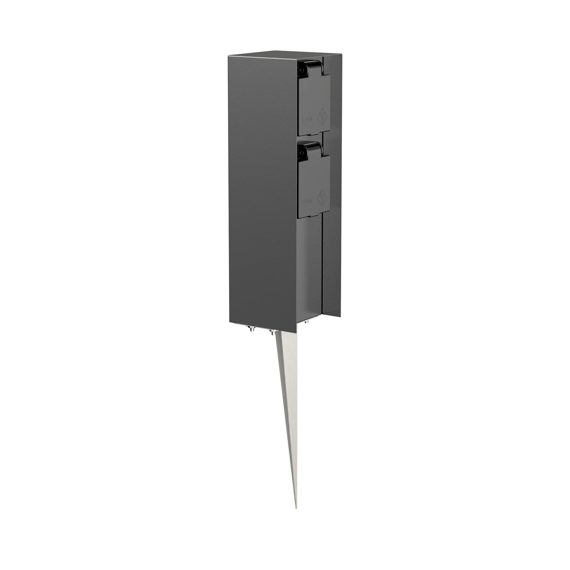 POMI Garten-Steckdosen-Säule mit Erdspieß – 2-fach, IP44, anthrazit, eckig, ca. 23 cm