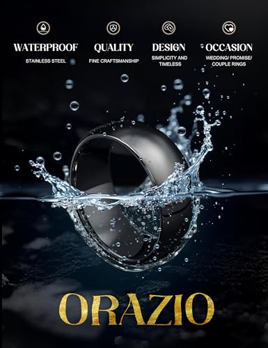 Image of ORAZIO Stainless Steel Rings for Men Women 6MM 8MM Wedding Band Rings Silver /Black /Gold Domed High Polished Basic Wedding Bands Comfort Fit Size 6-14