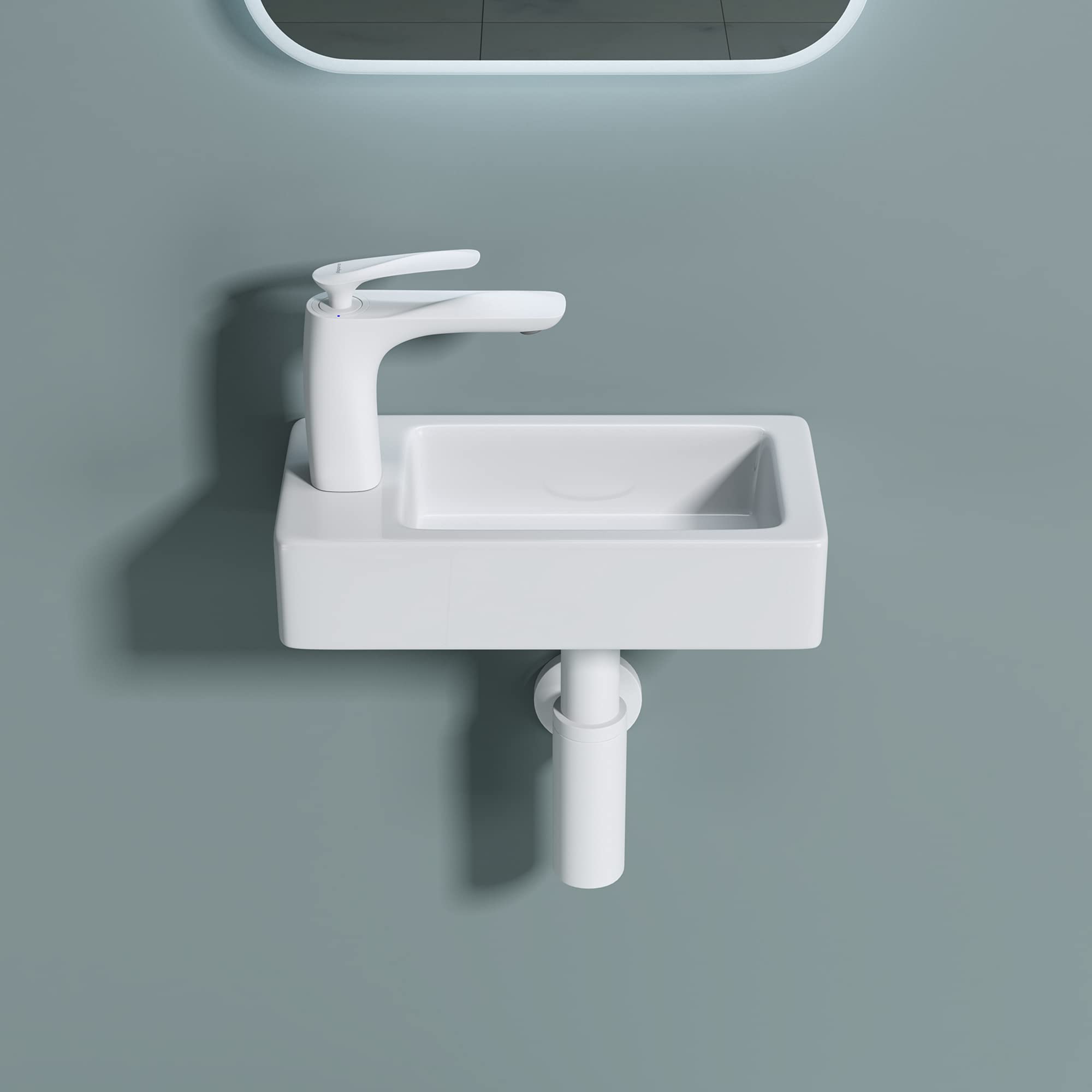 doporro Lavabo Vasque à Suspendre à Monter au Mur Salle de Bains Petit Lave-Mains pour WC en Céramique Design Bruxelles3053R 37,5x18x8,8cm