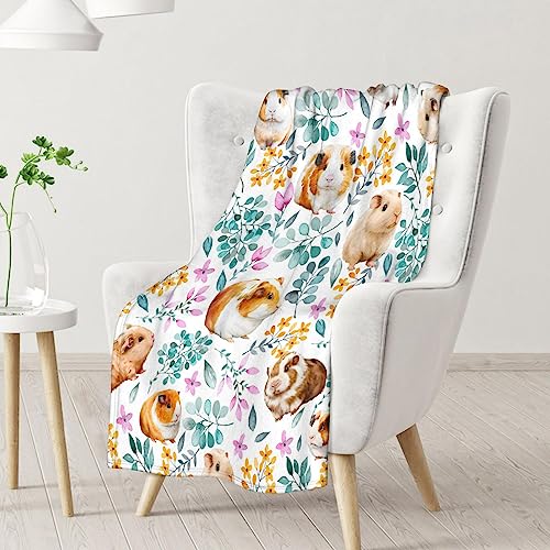 Guinea Pig Blanket Gifts - 40x50 Inches Cute Throw for Girls & Boys - White Soft Fuzzy Blankets for Bed, Couch & Living Room