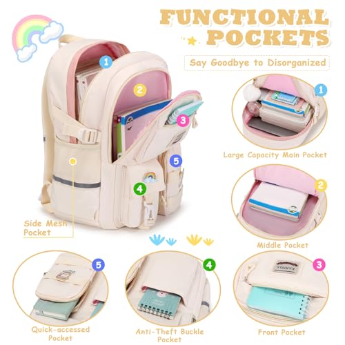 MUSEVOS Mochila para meninas para escola, mochila para adolescentes com vários bolsos, mochila para